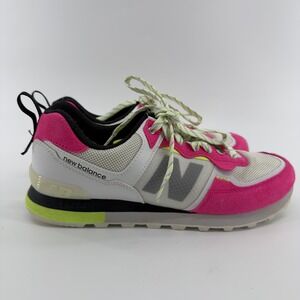 New Balance 574 Womens Sneakers Pink White Neon Lime Running Shoes 10